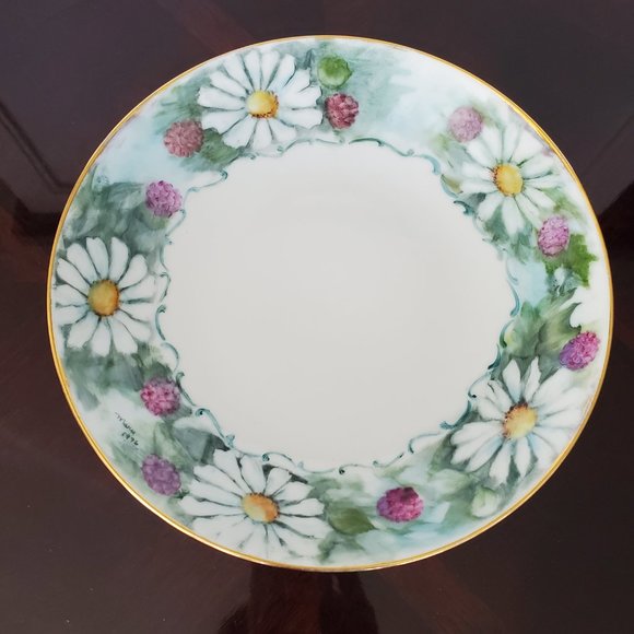 Vtg Hand Painted Porcelain Pedestal Trinket Dish Jewellery Tray Mini Fruit Bowl - Picture 4 of 7